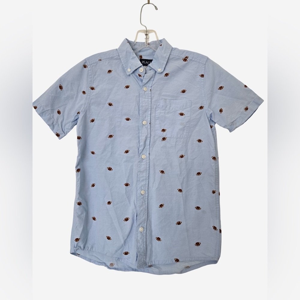 Children’s Place Boys Football Print Button-Up | Size 10/12 | Cotton